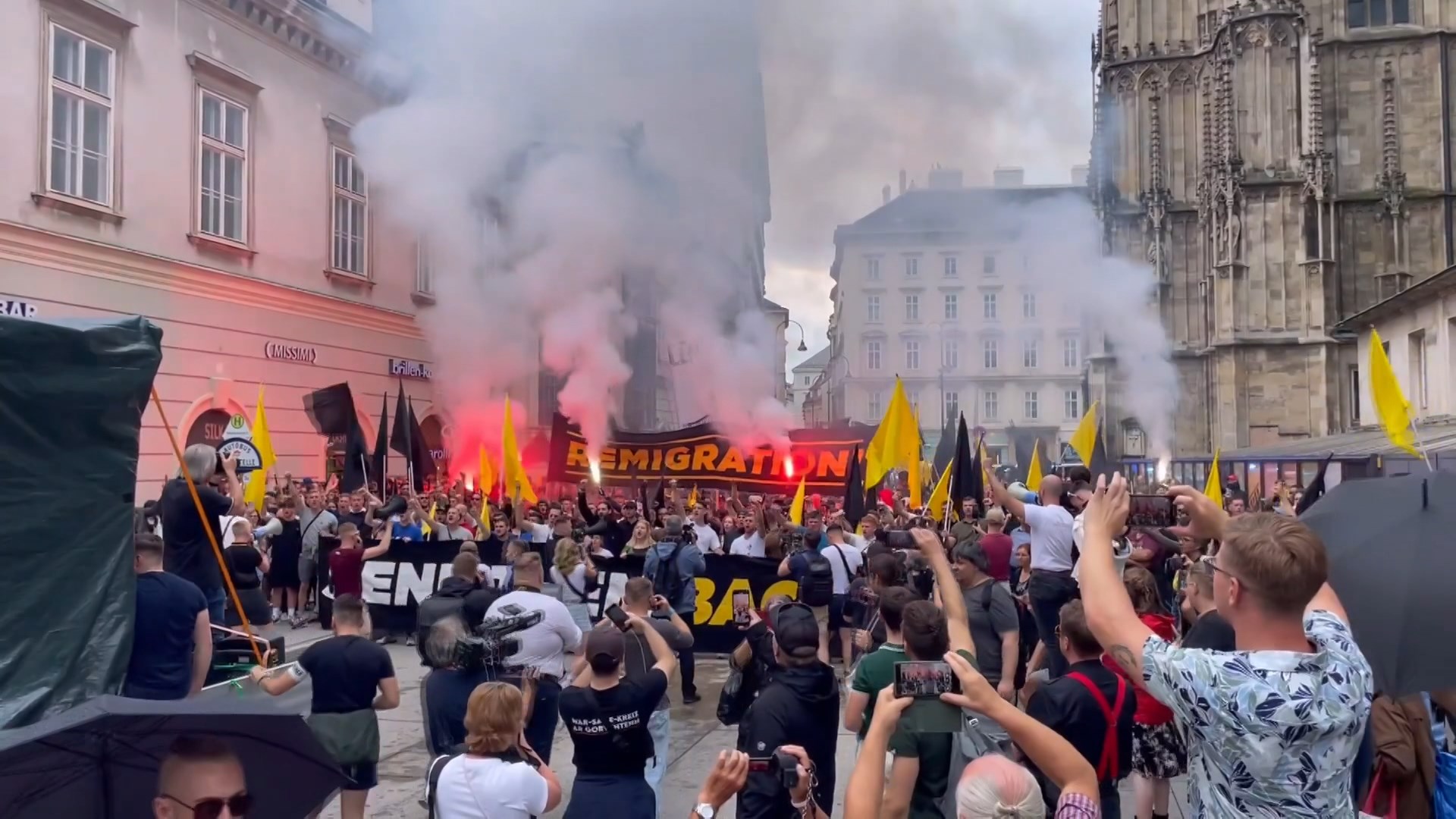 Митингующие на улицах Вены жгут фаеры Изображение