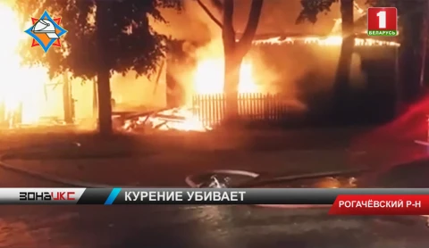 Пожар в Рогачевском районе в деревне Кистени Пожар в Рогачевском районе в деревне Кистени