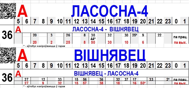 Расписание автобуса №36 Гродно