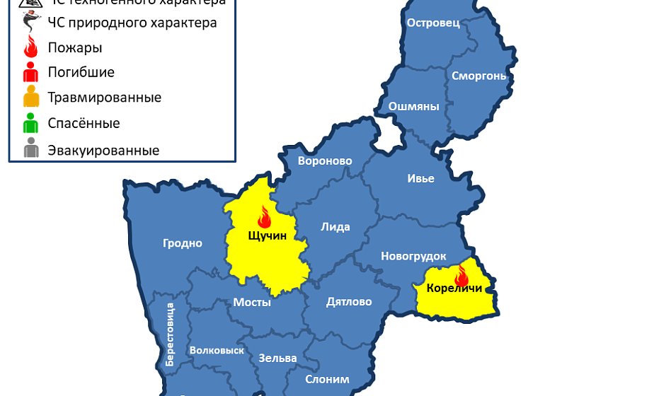  Горели жилые дома в Щучинском и Кореличском районах. На территории области произошло два пожара