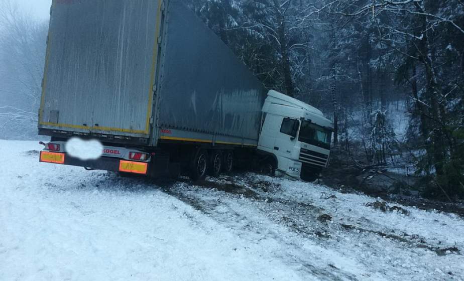 Под Новогрудком фура съехала в кювет и врезалась в придорожные деревья