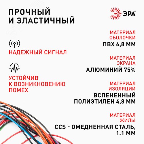 Кабель коаксиальный SAT 703 B 75 Ом CCS, оплётка Al 75% PVC белый 10м ЭРА SIMPLE SL-B-75-PVC10 Б0044609 ЭРА