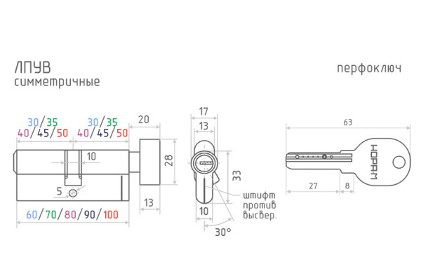 Механизм цилиндровый ЛПУВ хром лпув-70 (35-35)