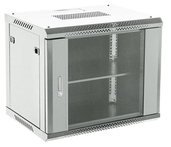 04-0966-111 Настенный шкаф 19" 9U 600×600, дверь сплошное стекло, серый, RAL 7035 Rexant