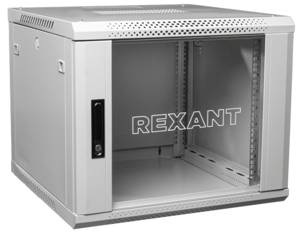 04-0964-111 Настенный шкаф 19" 9U 600×450, дверь сплошное стекло, серый, RAL 7035 Rexant