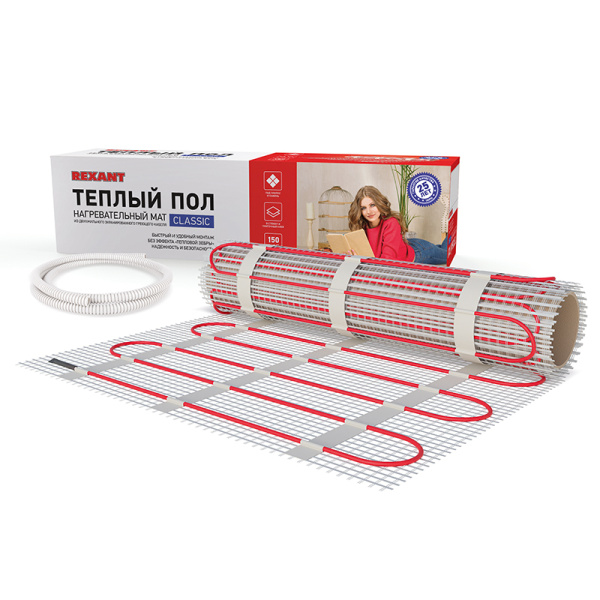 51-0526-2 ∙ Теплый пол, нагревательный мат REXANT Classic RNX-14-2100, двухжильный, с экраном, площадь 14 м², 0.5х28 м, 2100