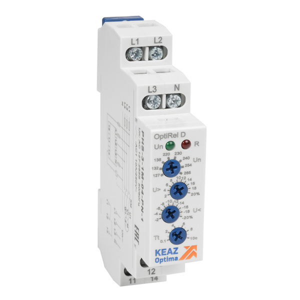 Реле контроля фаз КЭАЗ 331996 OptiRel D PHS-3-1M-06-PN-2 повышенного/пониженного настр асимметрии 3Ф+N 2CО