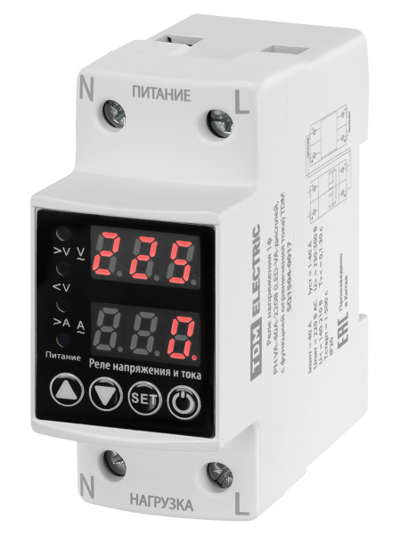 TDM ELECTRIC SQ1504-0017 Реле напряжения 1ф РН VA-40А-220В (LED-VA-дисплей, с функцией ограничения тока)