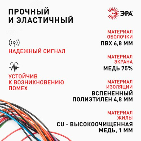 Кабель коаксиальный SAT 703 B 75 Ом Cu, оплётка Cu 75% PVC белый 50м S-B-75-PVC50 Б0044615 ЭРА