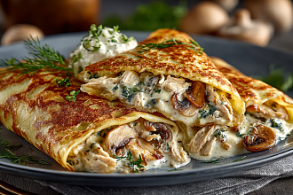 Самое время порадовать близких вкусным обедом: рецепт нежных блинчиков с начинкой Жюльен
